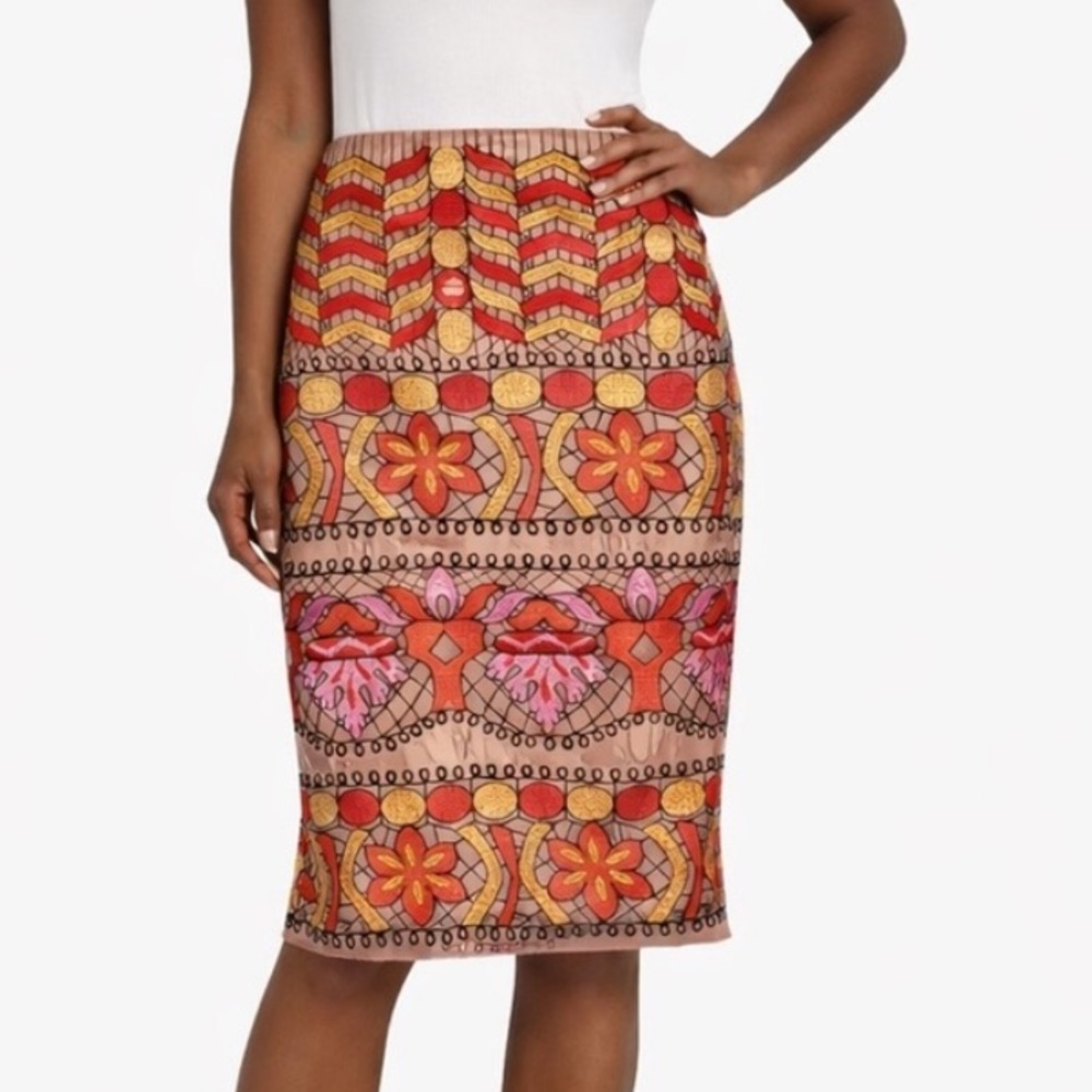 Beige by eci Multicolor Patterned Pencil Skirt